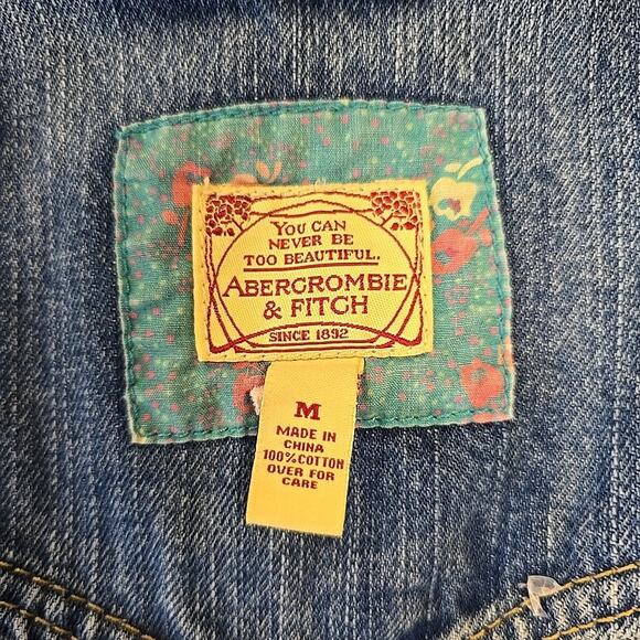 Vtg Abercrombie & Fitch Womens Denim Trucker Jacket Sz M Distressed Y2K Cropped - Picture 3 of 11